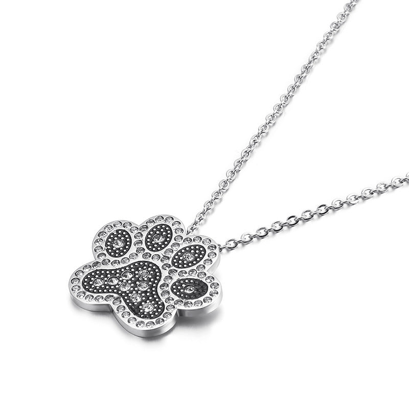 Wholesale Full Diamond Dog Paw Pendant Titanium Steel Necklace
